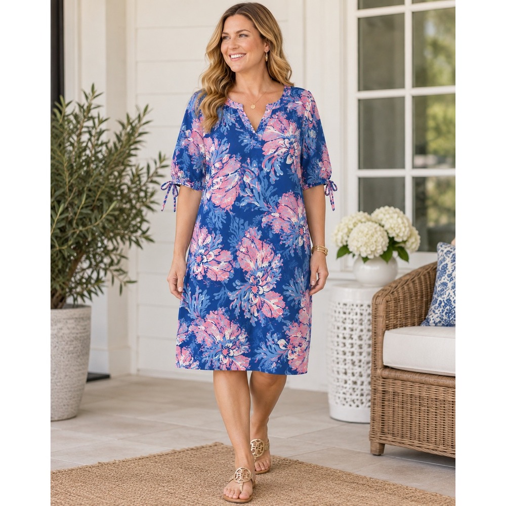 Lilly Pulitzer Easley T-Shirt Dress XXL Bahamian Rhapsody Cotton Blue Pink